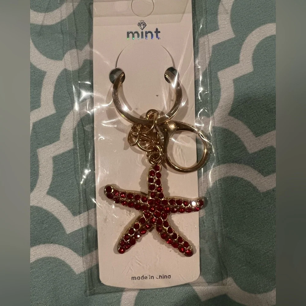 Sparkly Red Rhinestone Starfish Keychain/Charm